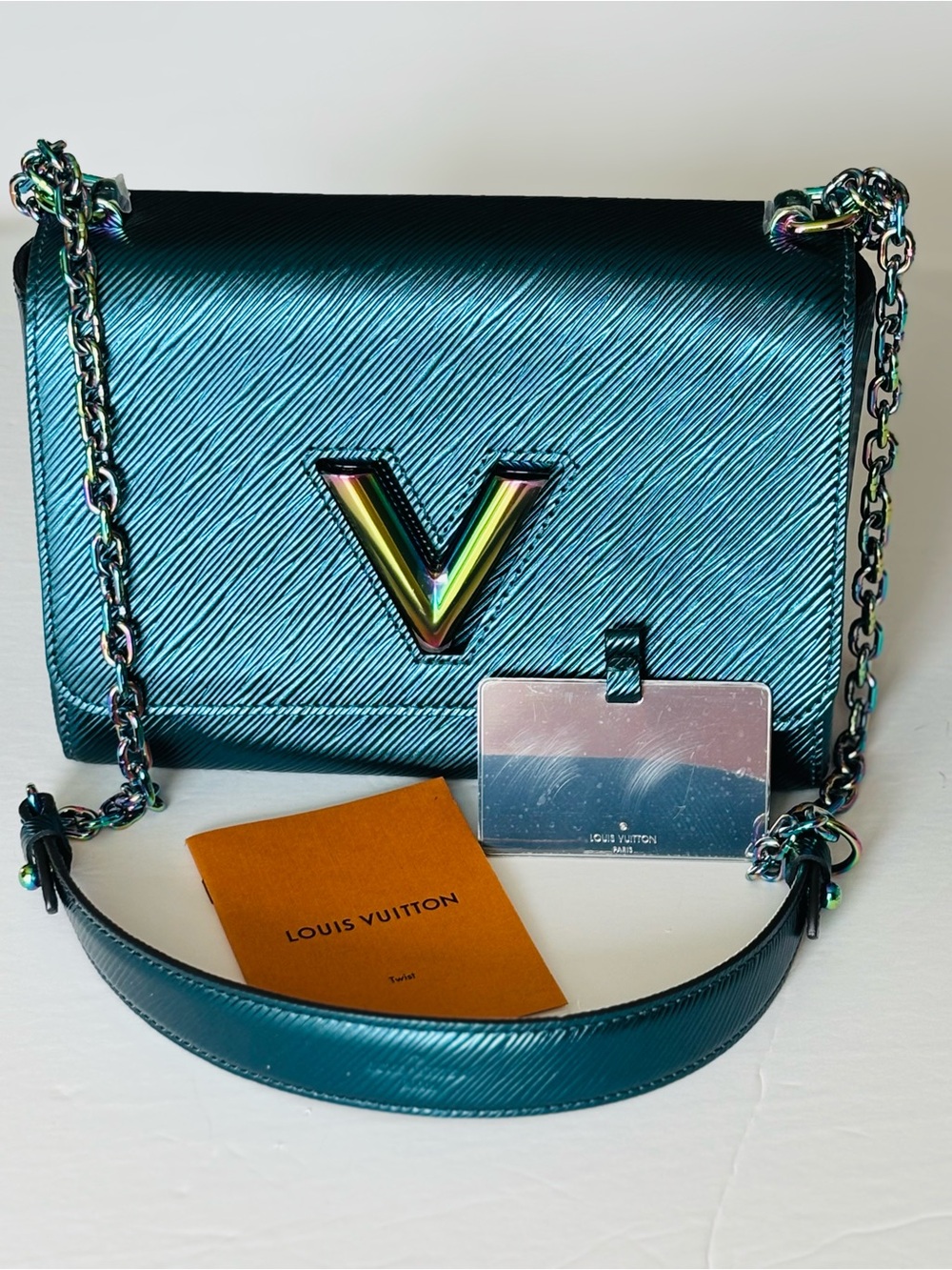 Louis Vuitton Iridescent Teal Epi Shoulder Bag with Multicolor Hardware